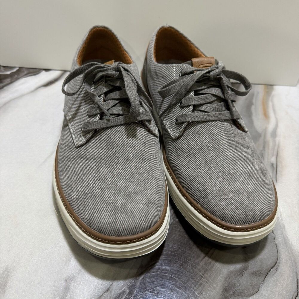 Skechers Moreno Ederson Men’s 10.5 Wide Canvas Oxford Shoes Gray SN 65981W NWOB